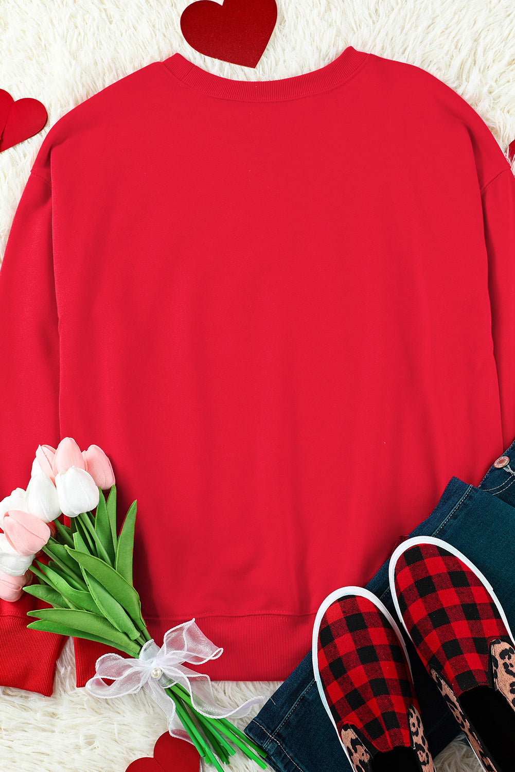 Rotes Puff-Sweatshirt mit XOXO-Print und Valentinstagsherz