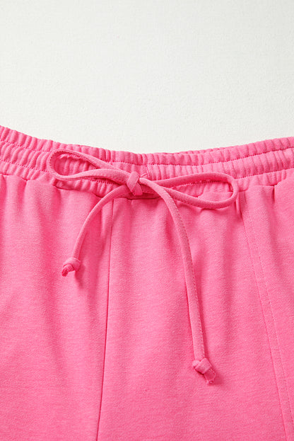 Bright Pink Plus Size Henley Drop Shoulder Pullover and Jogger Pants Two Piece Set