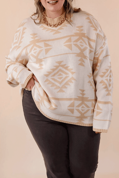 Apricot – Lockerer Pullover mit Western-Azteken-Print in Übergröße