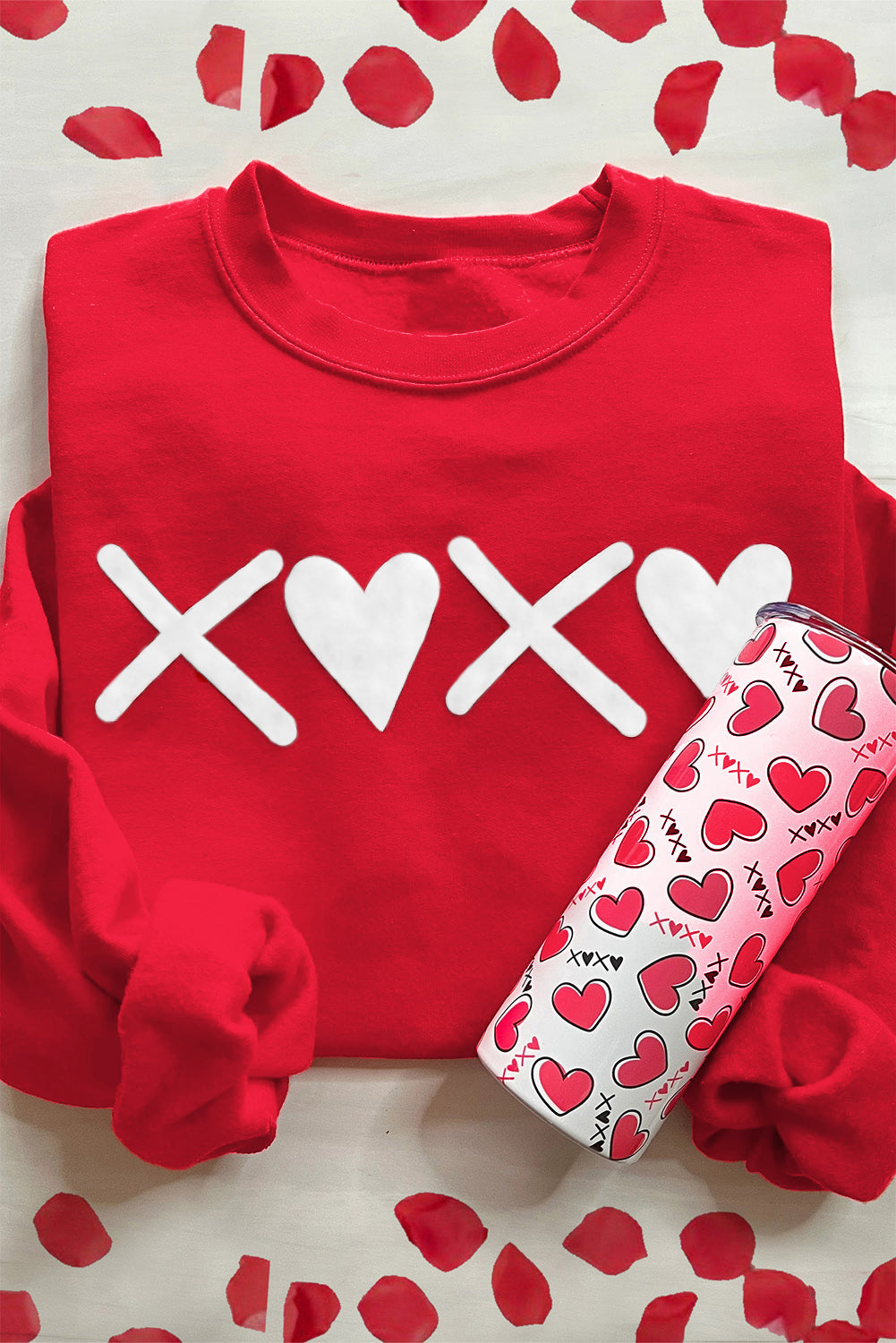 Rotes Puff-Sweatshirt mit XOXO-Print und Valentinstagsherz