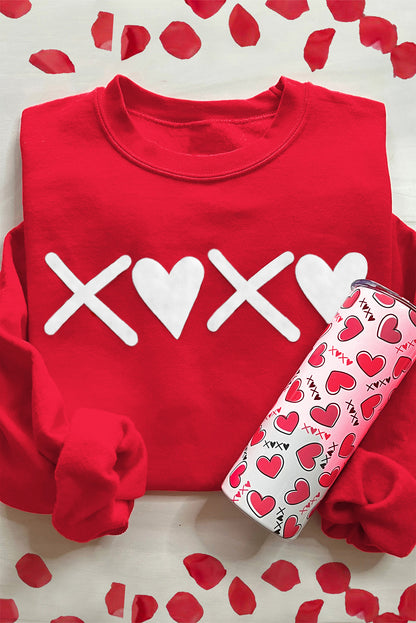 Rotes Puff-Sweatshirt mit XOXO-Print und Valentinstagsherz