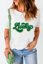 Weißes T-Shirt mit St. Patrick's Day-Glücksbringer und Chenille-Glitzerpatch