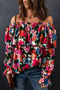 Schulterfreie Bluse mit Blumenmuster und Rüschen