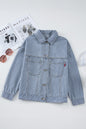 Himmelblaue, gestreifte, verwaschene Oversize-Jeansjacke mit Taschen
