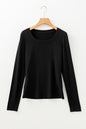 Black Solid Color Long Sleeve Fitted Top