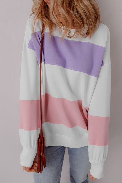 Beiges Sweatshirt mit Rundhalsausschnitt und Patchwork-Farbblockdesign mit überschnittener Schulter