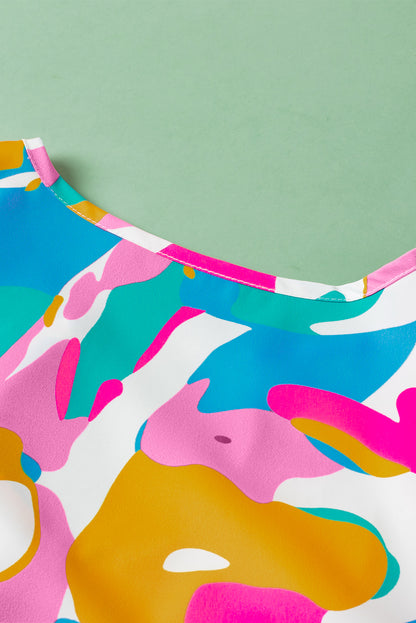 Mehrfarbige Bluse mit abstraktem Print, gekerbtem Ausschnitt und flatternden Ärmeln