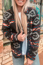 Schwarze Jacke mit Reißverschlusskragen und Aztekenmuster