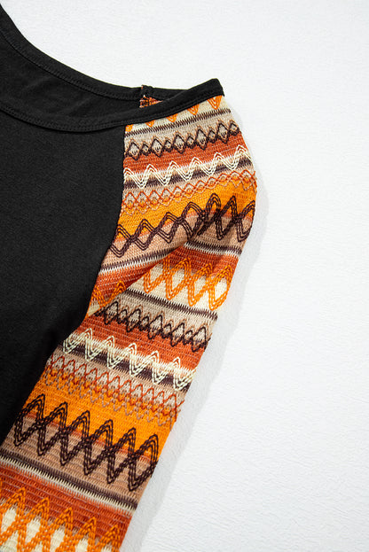 Oranges Raglan-Patchwork-Langarm-T-Shirt mit Geo-Print