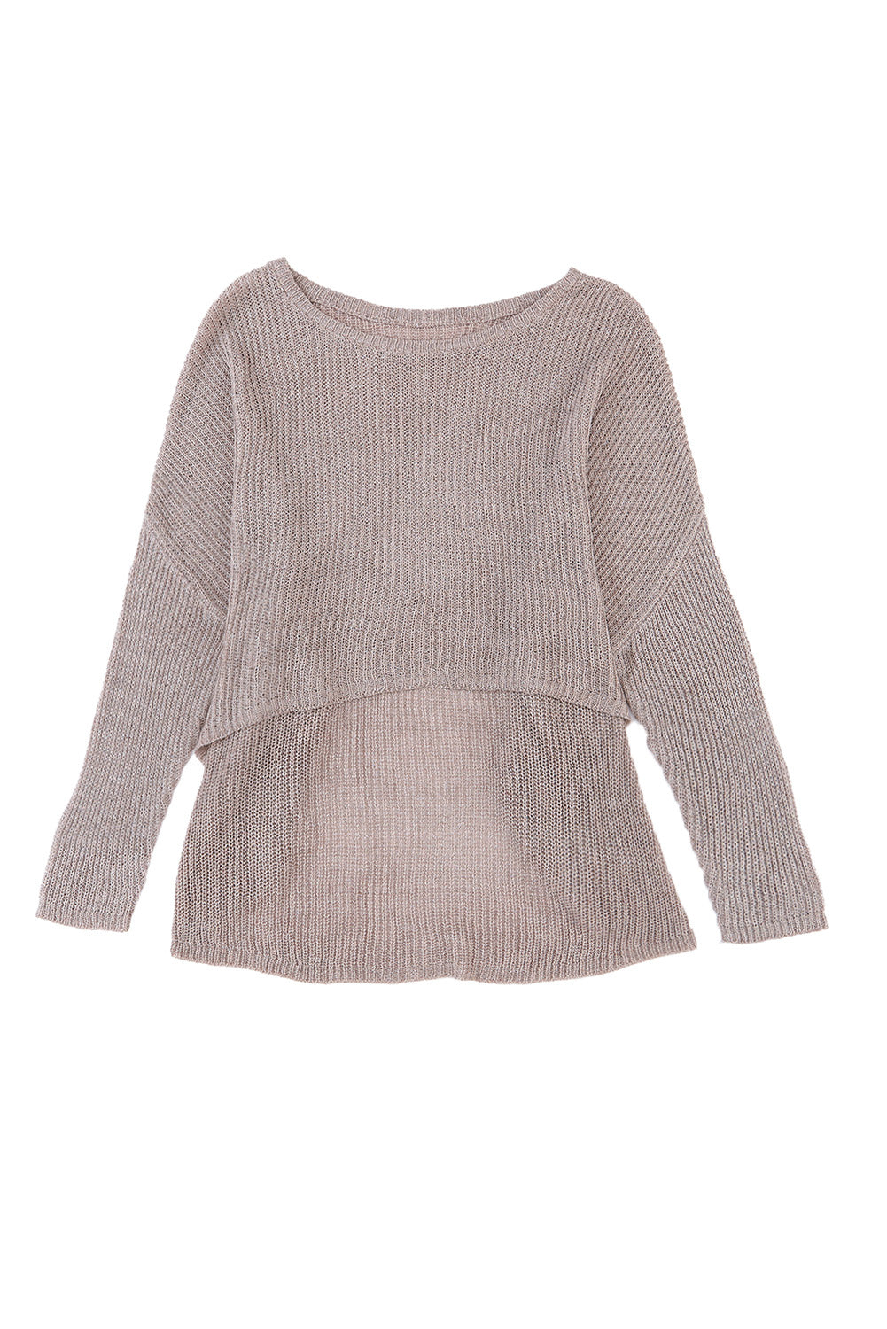 Grauer, lässiger Pullover mit Dolman-Ärmeln und hohem Bund