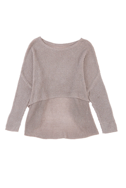 Grauer, lässiger Pullover mit Dolman-Ärmeln und hohem Bund