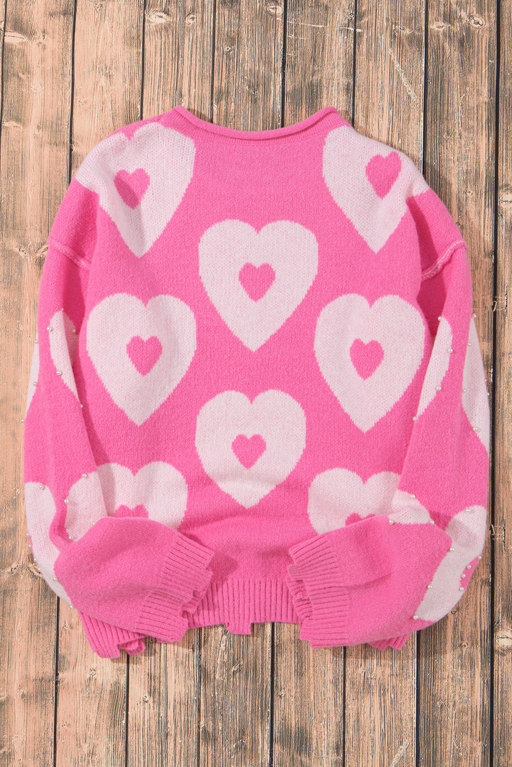 Bonbon Pullover mit Perlen und Herz-Ausschnitt und überschnittener Schulter