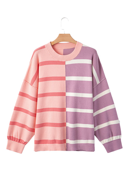 Oversize-Pullover mit rosa Streifen und Colorblock