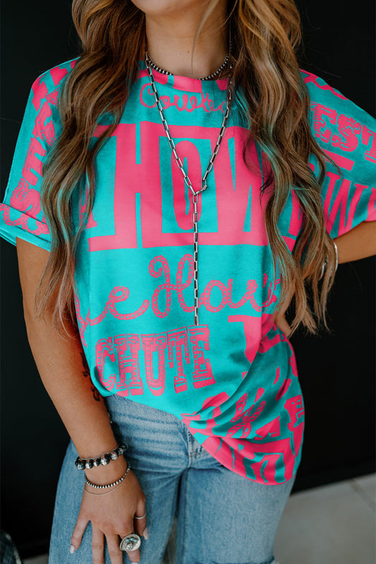 Grünes Howdy Cowboy-T-Shirt mit Buchstaben-Print im Western-Stil