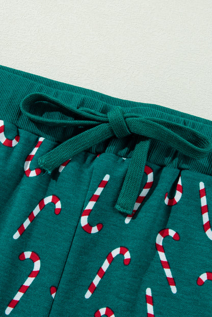 Grünes Lounge-Set mit Oberteil und Hose mit Weihnachts-Zuckerstangen-Aufdruck