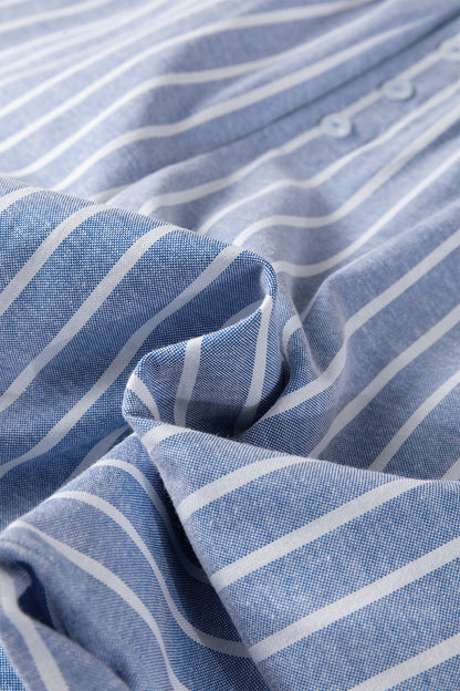 Sky Blue Stripe Buttoned Detail Loose Casual Pants