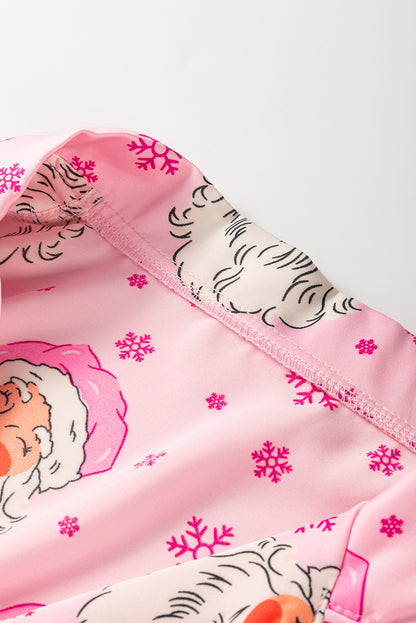 Rosa Weihnachtsmann Schneeflocke Langarmshirt Weihnachtspyjama-Set