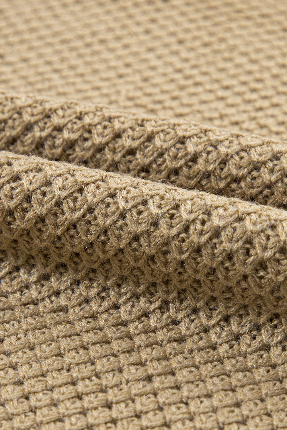 Strukturierter Rollkragenpullover mit kurzen Ärmeln in Hellkhaki