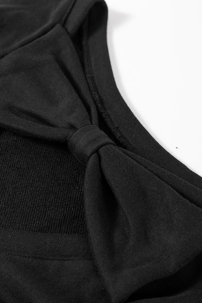 Schwarzes Sweatshirt mit Rundhalsausschnitt und Schleife