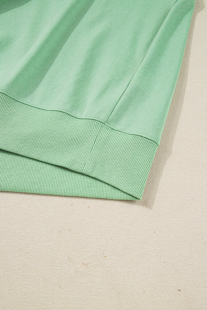 Moonlight Jade Color Block Striped Patchwork Collar V Neck Plus Size Sweatshirt