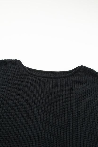 Schwarzer, lockerer Pullover mit Häkelmuster und Glockenärmeln