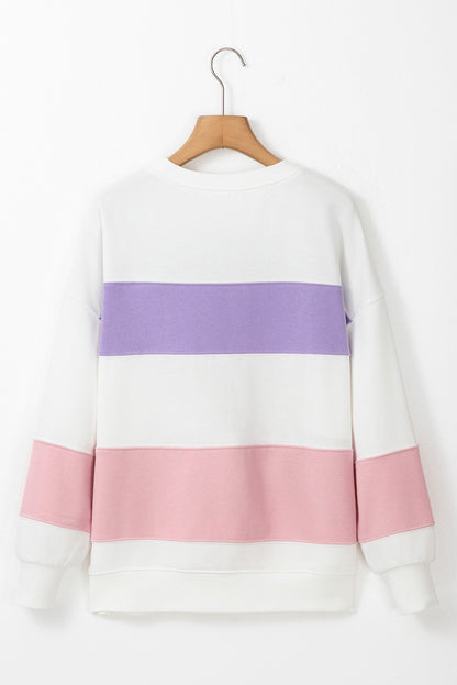 Beiges Sweatshirt mit Rundhalsausschnitt und Patchwork-Farbblockdesign mit überschnittener Schulter