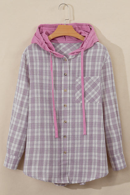 Locker geschnittene Shacket mit Kapuze und Karomuster in Rosa