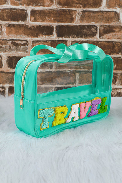 Mint Green TRAVEL Chenille Letter Clear PVC Makeup Bag