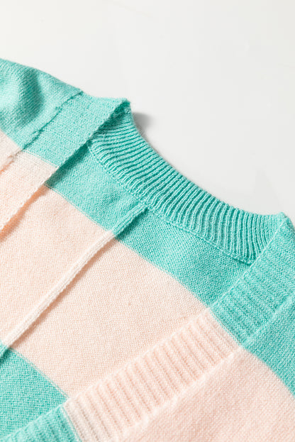 Iceland Blue Colorblock Knit Open Front Short Casual Cardigan