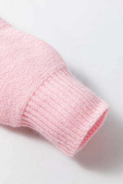 Rosa Strickpullover mit Blumenmuster und geripptem Rand