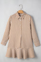Brown Stripe Ruffled Hem Collared Long Sleeve Shirt Mini Dress
