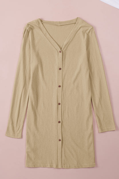 Einfarbige Strickjacke mit offener Vorderseite und Knöpfen