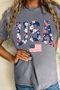 Graues, blühendes T-Shirt mit USA-Flaggen-Print
