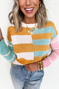 Jurassic Gold Color Block Striped Pullover Sweater