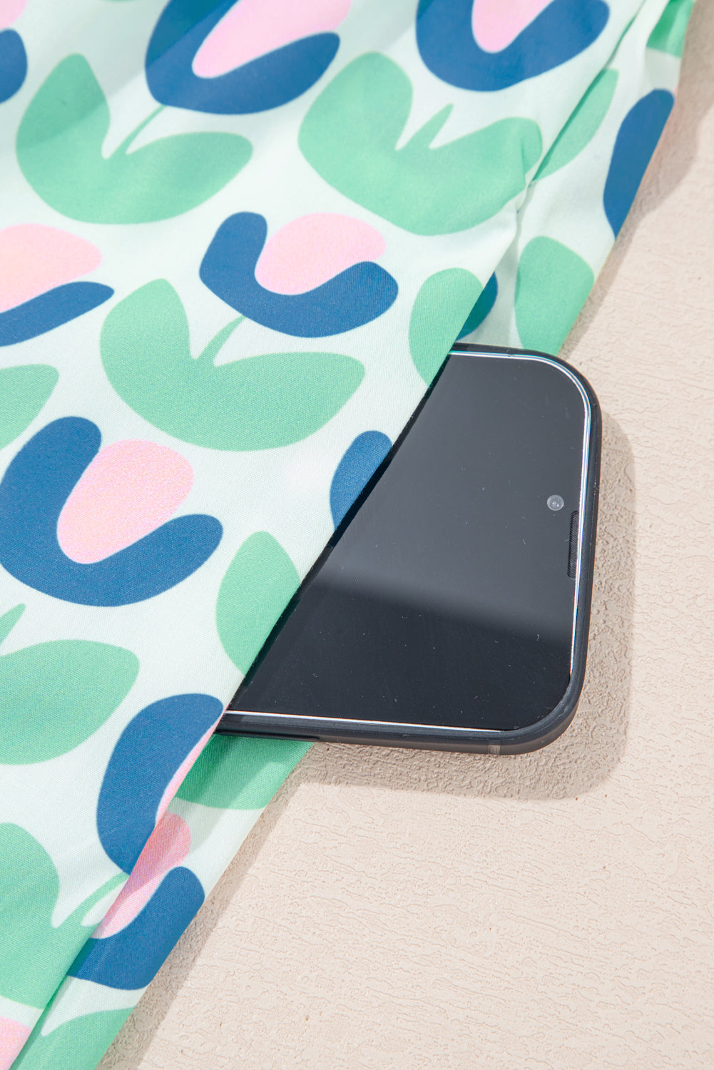 Green Floral Print Notched Neck Scalloped Detail Long Sleeve Mini Dress