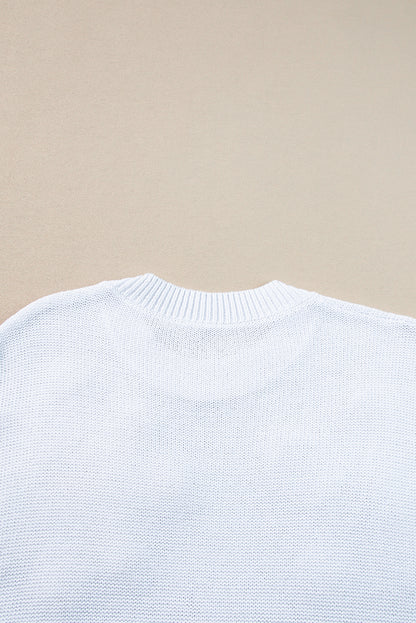 Weiße, mehrfarbige, kurzärmlige Pullover mit Häkelblumenmuster