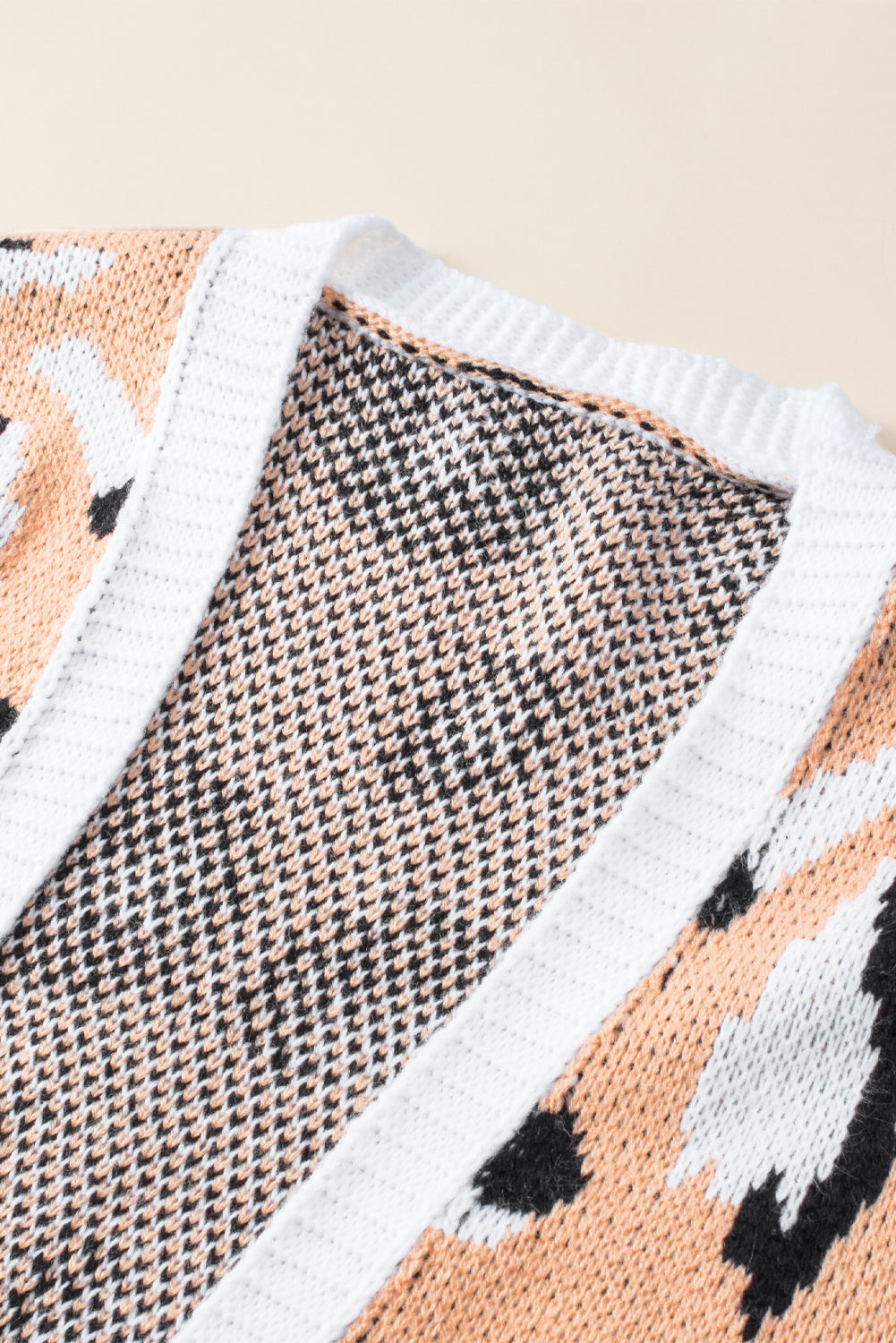 Brown Leopard Striped Mixed Print Open Front Cardigan