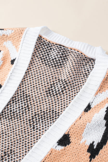 Brown Leopard Striped Mixed Print Open Front Cardigan