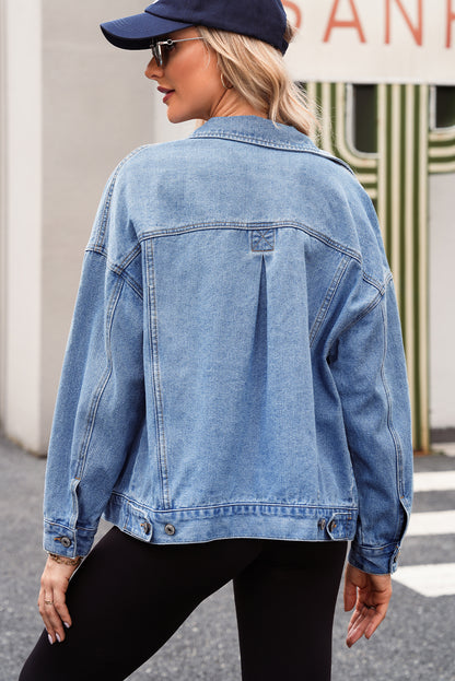 Wild Wind Washed Oversize-Jeansjacke mit Taschen