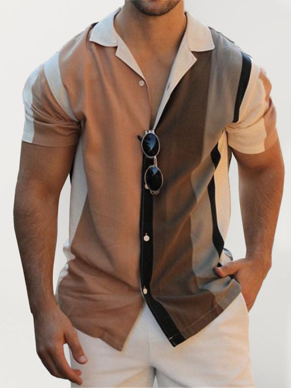 Men's New Striped Casual Laapel Short Sleeve Shirt