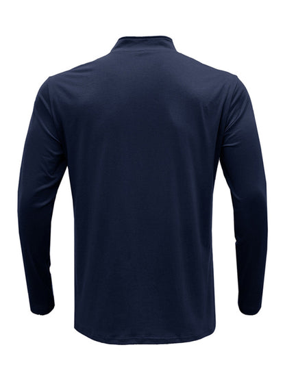 New Men's Long Sleeve Stand Collar Pullover Zip Polo Shirt