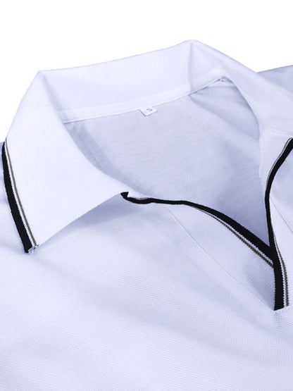 Men's new long-sleeved V-neck lapel contrasting color POLO shirt