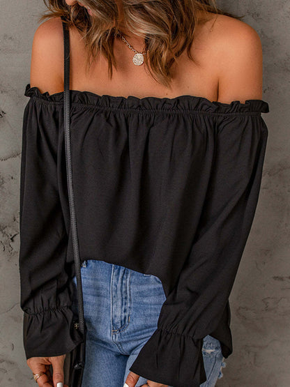 One-neck chiffon shirt solide farbe pullover sexy off-die-schulter top 