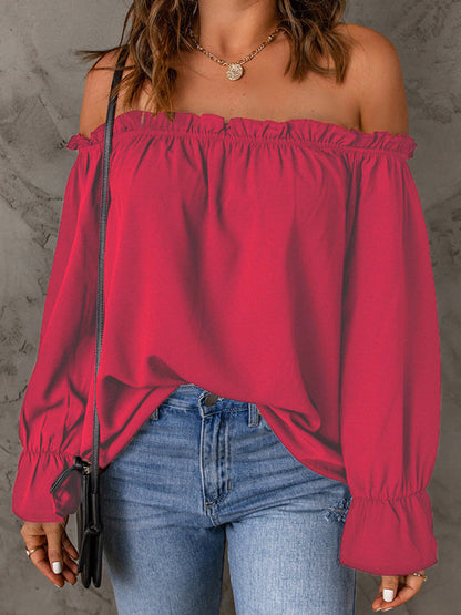 One-neck chiffon shirt solide farbe pullover sexy off-die-schulter top 