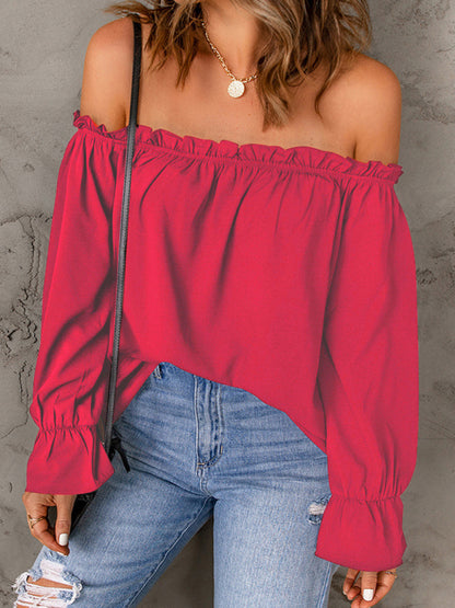 One-neck chiffon shirt solide farbe pullover sexy off-die-schulter top 