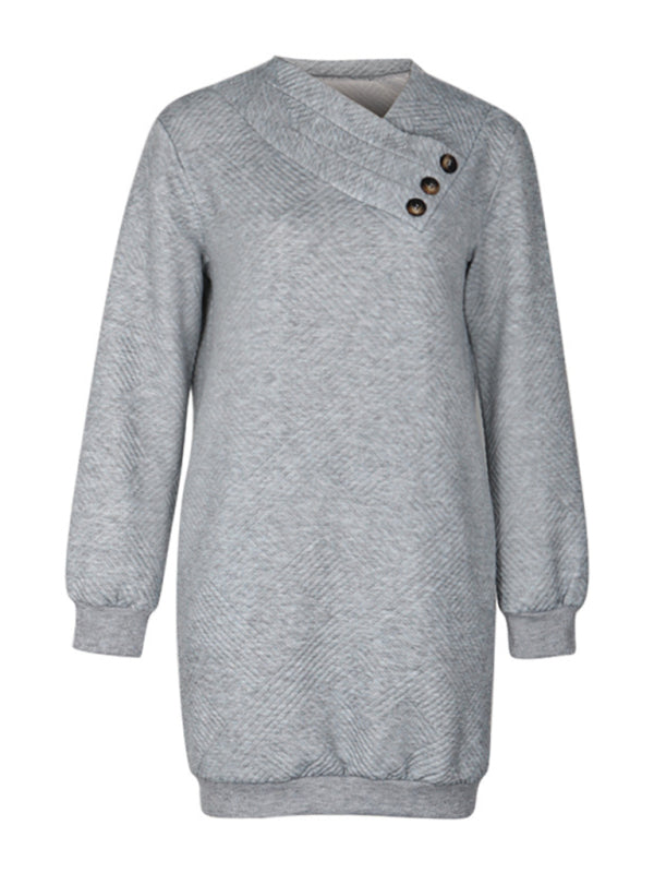 Neues langärmliges, einfarbiges Sweatshirtkleid für Damen 