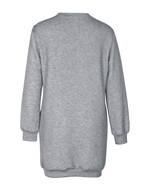 Neues langärmliges, einfarbiges Sweatshirtkleid für Damen 
