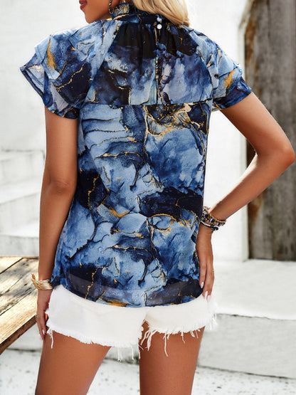 Neue modische Damen-Freizeit-Kurzarm-Tops mit Print 