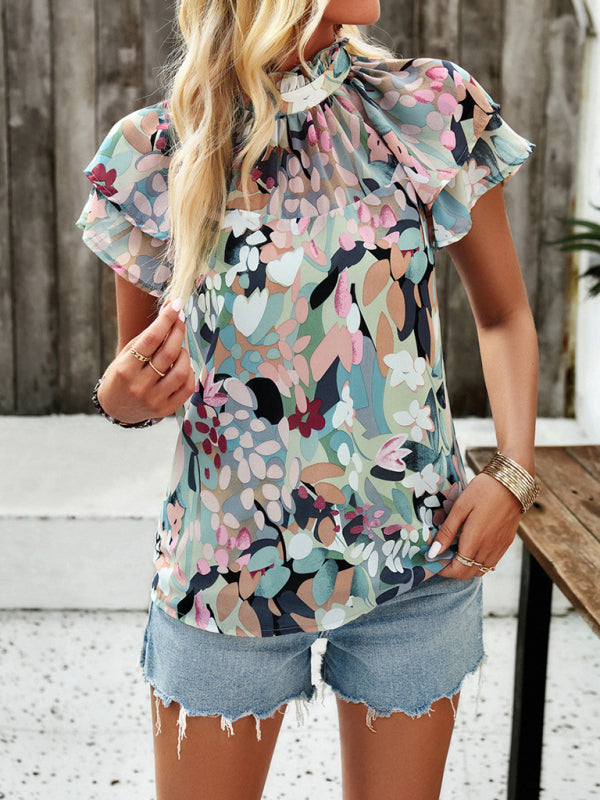 Neue modische Damen-Freizeit-Kurzarm-Tops mit Print 
