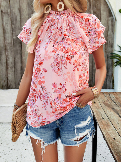 Neue modische Damen-Freizeit-Kurzarm-Tops mit Print 